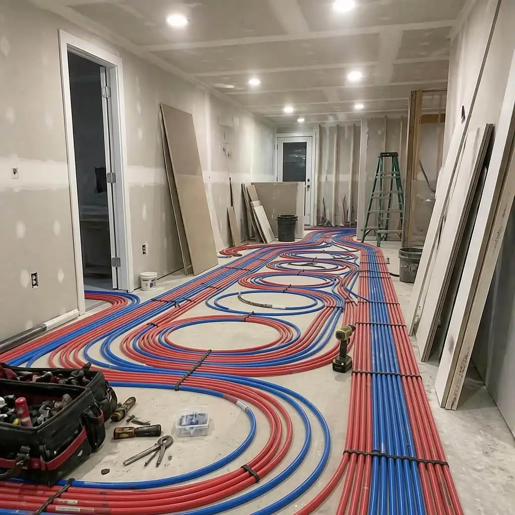 red and blue tubes on the floor